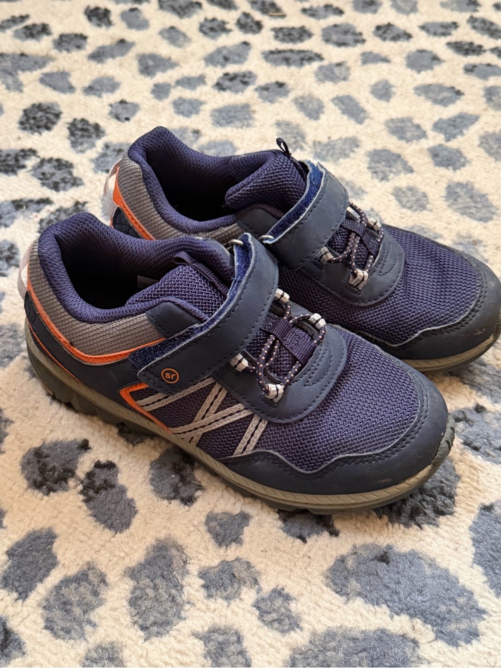 Stride Rite Navy and Gray Kids Sneakers with Orange Trim